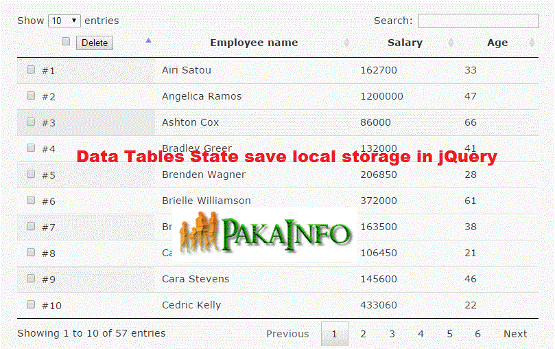 Data Tables State save local storage in jQuery | Pakainfo